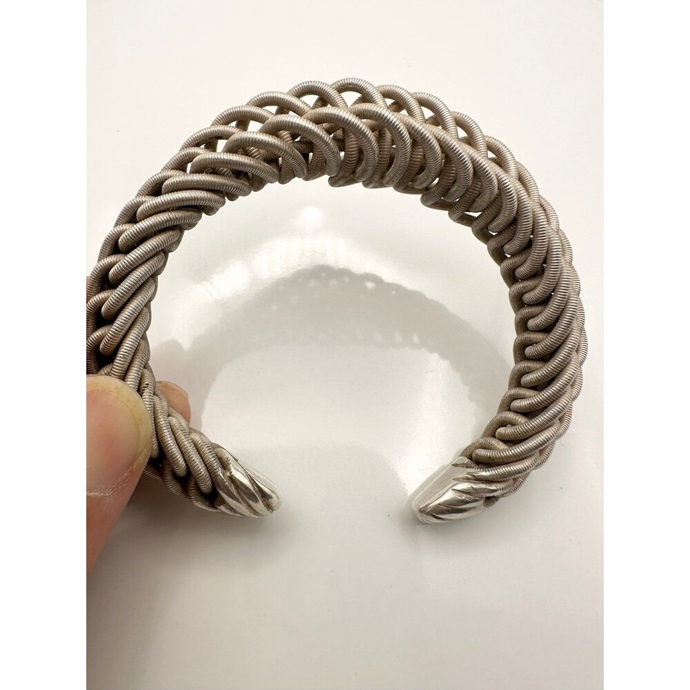 Vintage artisan solid sterling silver fish bone style cuff Bracelet 60.99g